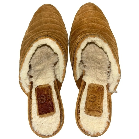 Cole Haan Sherpa Lined Suede Heeled Mules Clogs Women’s 7.5 Cozy Winter Hippie - Picture 5 of 16